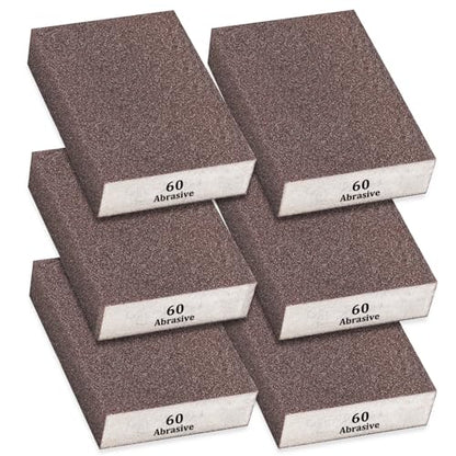 Tnisesm 6Pcs Sanding Blocks 60 Grits Sanding Sponge,for Drywall Wood Metal Washable & Reusable Sandpaper BlocksWashable and Reusable - size: 60 Grit