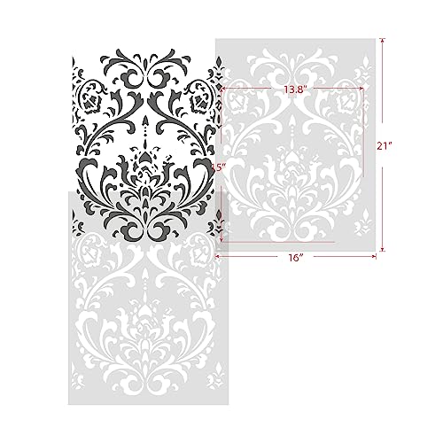 GSS Designs Damask Wall Stencil for Painting 16x21Inch Wall Stencil DIY Home Decor Stencils Paint Stencil for Walls Furniture Floors Fabric Crafts - style: Damask 16''x21''