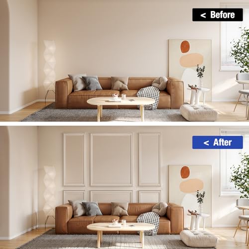 6 Set Pre-Cut Wall Molding Kit, Ready to Assemble Decorative Panels for Accent Wall Design - Installed with Glue, 3 Top 3 Bottom Accent Pieces for Bedroom & Living Room Interior Decor