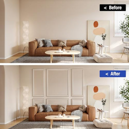 6 Set Pre-Cut Wall Molding Kit, Ready to Assemble Decorative Panels for Accent Wall Design - Installed with Glue, 3 Top 3 Bottom Accent Pieces for Bedroom & Living Room Interior Decor