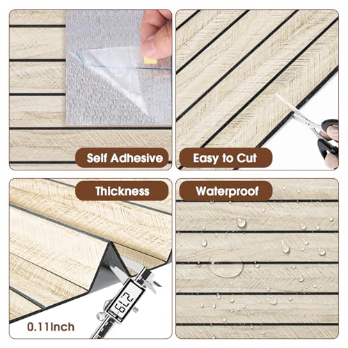 3D Peel and Stick Wall Panels PVC Grille Slat 118"x15.8" Self-Adhesive Wall Sticker Soundproof Paneling for Walls and Ceiling in Faux Herringbone Oak Texture - color: Herringbone Oak, size: 118"x15.8"
