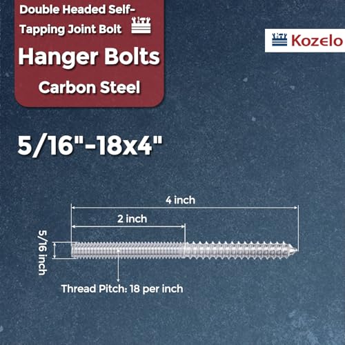 8pcs Hanger Bolts 5/16"-18x4 Silver Zinc Coated - color: White, size: 5/16"-18x4"