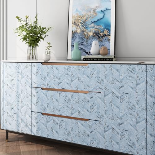 Livelynine 15.8x197 Blue and White Grass Cloth Wallpaper Peel and Stick Contact Paper Removable Herringbone Linen Fabric Wall Paper Rolls for Walls Boys Girls Bedroom Self Adhesive Cabinet Vinyl Wrap - size: 15.8" x 197"