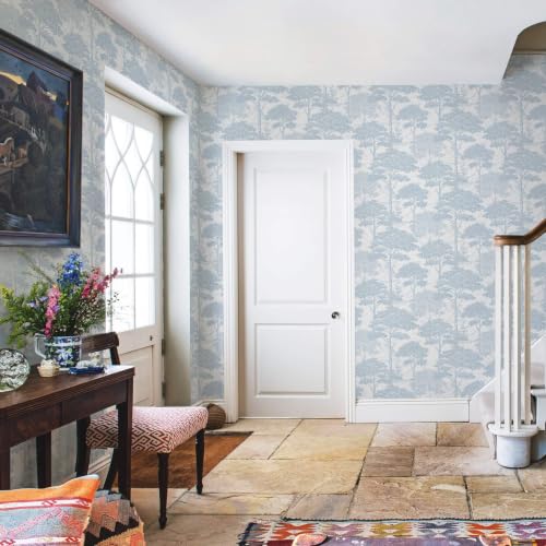 Ismoon Blue Peel Stick Wallpaper Forest Mural Toile Stick on Wallpaper - color: Dusty Blue, size: 17.3" x 393"