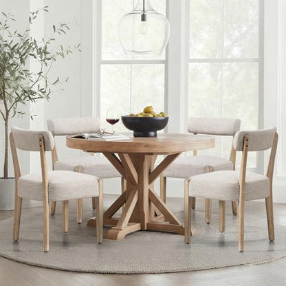 ZJhome Dining Chairs Set of 4,Mid Century Modern Dining Chair Set - Linen Upholstered Low Back Kitchen & Dining Room Chairs with Woven Design,Oatmeal Fabric - color: Oatmeal Fabric, size: Set of 4