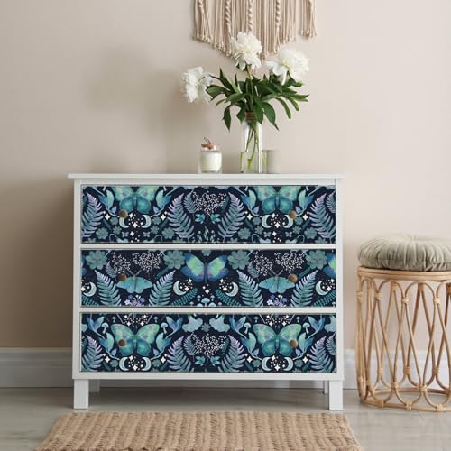HLNIUC Whimsical Peel and Stick Wallpaper 17”x118” Dark Boho Butterfly and Moth Contact Paper Fairytale Botanical Floral Leaf Wall Paper Witchy Moon&Stars Removable Wall Mural for Living Room Bedroom - color: Butterfly 2