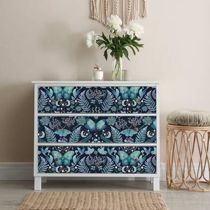 HLNIUC Whimsical Peel and Stick Wallpaper 17”x118” Dark Boho Butterfly and Moth Contact Paper Fairytale Botanical Floral Leaf Wall Paper Witchy Moon&Stars Removable Wall Mural for Living Room Bedroom - color: Butterfly 2