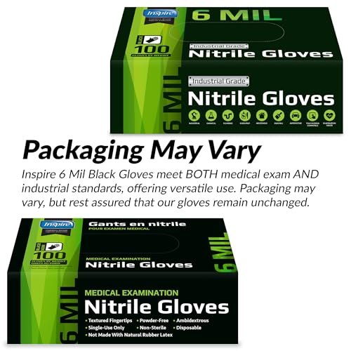Inspire Black Nitrile Gloves HEAVY DUTY 6 Mil Nitrile Chemical Resistant Medical Cooking Cleaning Disposable Black Gloves - size: Medium, style: Black 6mil Case of 1000