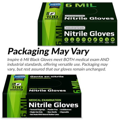 Inspire Black Nitrile Gloves HEAVY DUTY 6 Mil Nitrile Chemical Resistant Medical Cooking Cleaning Disposable Black Gloves - size: Medium, style: Black 6mil Case of 1000