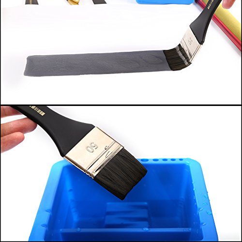 Artist Flat Paint Brush-Large Wash Brushes Set for Gesso, Varnishes, Acrylic Painting, Watercolor, Wood, Wall, Furniture-Brush Cleaner 6 Pcs 6 Size Black