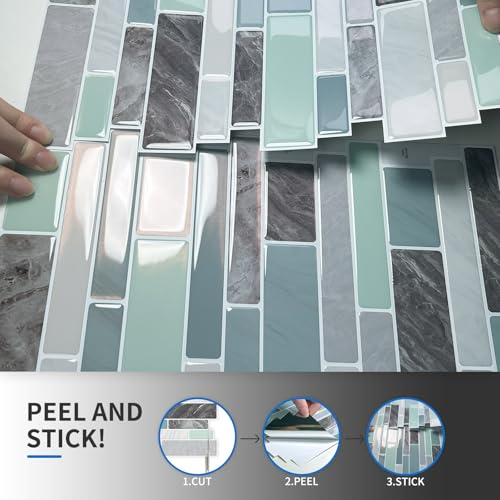 10-Sheet Peel and Stick Kitchen Backsplash Tiles - color: Blue Green