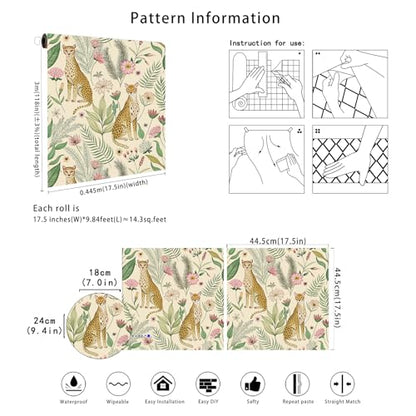 Floralplus Peel and Stick Wallpaper Leopard Removable Wallpaper - color: Beige, size: 17.5" x 118"