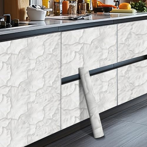 HOMETITUTE White Floral Peel and Stick Wallpaper 118.1x17.7 Inch Vinyl - color: White Embossed Floral