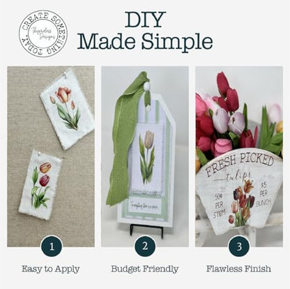 Rub on Transfers for Crafts and Furniture | 3 Design Sheets 6”x 12” | Home Decor Transfers | Furniture and Craft Decals | by Thymeless Designs (Tulips) - style: Tulips