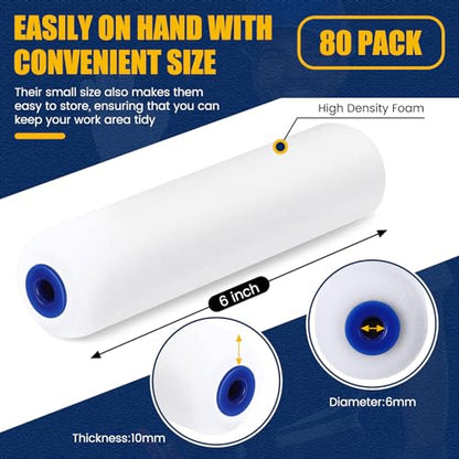 Leumoi 80 Pack Foam Paint Roller 6 Inch Small Paint Roller Covers High Density Foam Roller Sponge Rollers for Painting Doors Wall Cabinet Cupboards Ceilings Brings Smooth Finishes Flat Surfaces