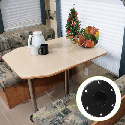 RV Trailer Pedestal Base 2Pcs Round Flush/Recessed Floor Mount for Table Leg Aluminum Boat Seat Round Base Plate with 6 Mounting Holes (Black) - color: Black-2pcs