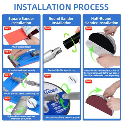 Drywall Pole Sander Kit with Corner Sander, 2 Sanding Heads & 50 Sandpaper