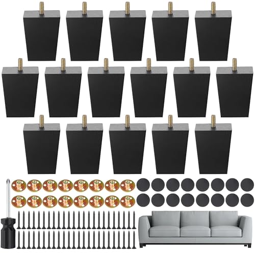 TURSTIN 16 PCS 3 Inch Wood Furniture Legs, Couch Legs Replacement, Black - color: Black, size: 3 Inch