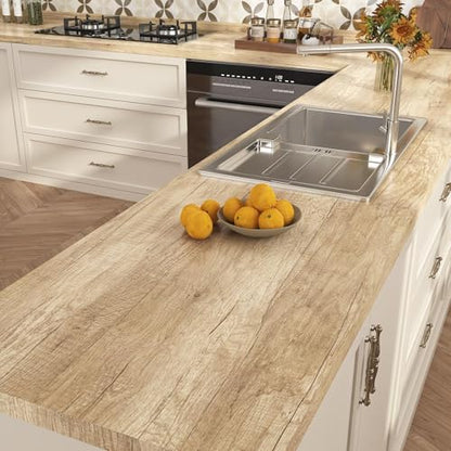 Decotalk Wood Countertop Contact Paper Light Wood Contact Paper Peel and Stick Countertop Vinyl Wrap Waterproof 17.7x200 Inch Oak Woods Grain Wallpaper Peel and Stick Woods Vinyl Wrap Removable - size: 17.7" x 200"