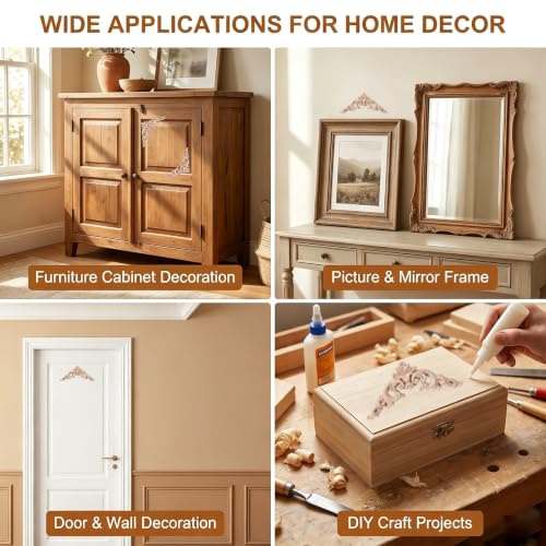 4 Pcs 3 Inch Wood Appliques Scroll Corner Carving
