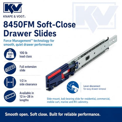 Knape & Vogt Side Mount Soft-Close Drawer Slide, 12-Inch, Pair - size: 12 Inch