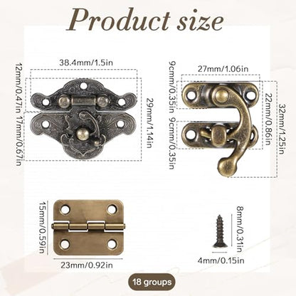 Hinges for Wooden Box, 18 Sets Retro Jewelry Box Hinges