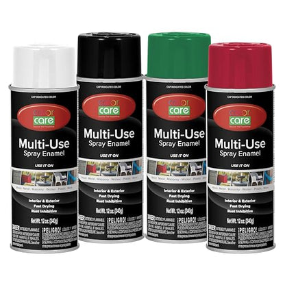 Spray Paint, 12 oz, 4-Pack (Popular Mix: Gloss White, Gloss Black, Dark Green, Ruby Red) – All-Purpose, Indoor & Outdoor, Rust Resistant, for Wood, Metal, Plastic & Masonry - color: Popular Mix