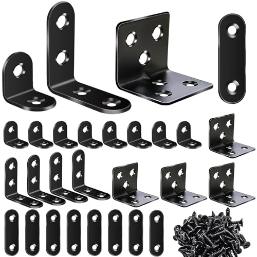 mxuteuk 96PCS L Brackets for Shelves & Flat Plate Straight Bracket,Black Stainless Steel Shelf Brackets,L Shape Heavy Duty Metal Corner Brace for Wood Furniture Cabinet Chair (0.78,1.2,1.57,1.97inch) - color: Black-20/30/40/50mm