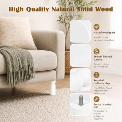 5.1 Inch wooden legs for furniture set of 4 Wood Furniture Legs Couch Feet Colorful Round Sofa Furniture Replacement Solid Wood Furniture Feet for Couch Bed Chair Cabinet Bookcase Dresser Ottoman - color: White