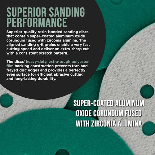 Dura-Gold 5" Green Film Sanding Discs, 220 Grit, 8-Hole, Box of 50, H & L - style: 220 Grit