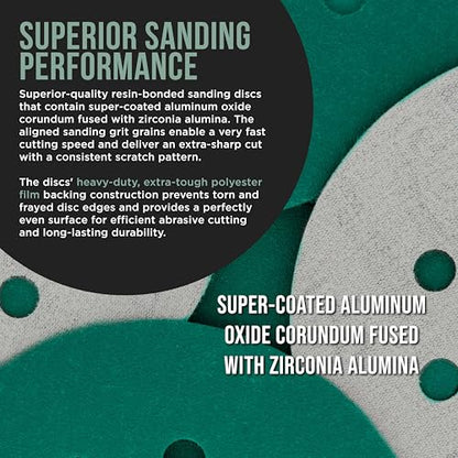 Dura-Gold 5" Green Film Sanding Discs, 220 Grit, 8-Hole, Box of 50, H & L - style: 220 Grit
