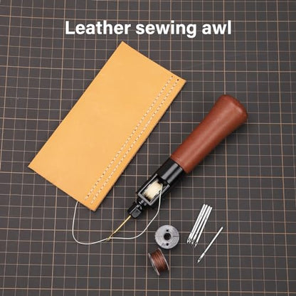 WUTA Repair Stitch Kit Leathercraft Stitch Awl Tool with 10Pcs Small Chrome-Plated Needle, for Leather, Belt, Canvas, Fabric, Bag Repair Professional Stitcher Leather Craft Tool - style: Set F (Stitch Awl Kit+10Pcs Small Silver Chrome-plated needle)