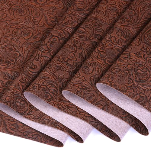 Ramya Embossed Faux Leather Sheets Fabric 12" x 53",for Handmade DIY Bows Wallet Sewing,Leather Earring Crafts Projects (Brown) - color: Brown