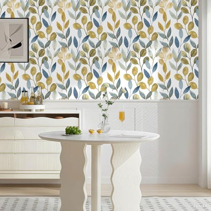 Blue and Gold Leaf Peel and Stick Wallpaper 17.7" x 124" - color: Blue/Gold, size: 17.7" x 124"