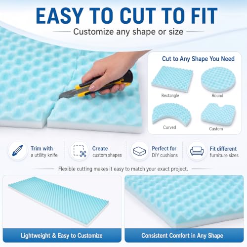 High Density Upholstery Foam (72"x24"x2") Seat Cushion Replacement Foam, 0.8 Inch Egg Crate Memory Pad for Pressure Relief and Comfort, Cuttable Sofa Sag Support Chair Repair Material DIY Projects - size: 72"x24"x2"
