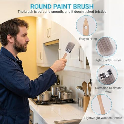 5-Piece Professional Paint Trim Tool Kit for All-in-ONE Paint- 1.6" Paint Brush for Trim, 2 Small Foam Paint Roller & 2 Round Sponges