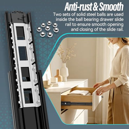 14 inch Locking Full Extension Ball Bearing Black Drawer Slides - color: Black, size: 14 Inch-With Lock
