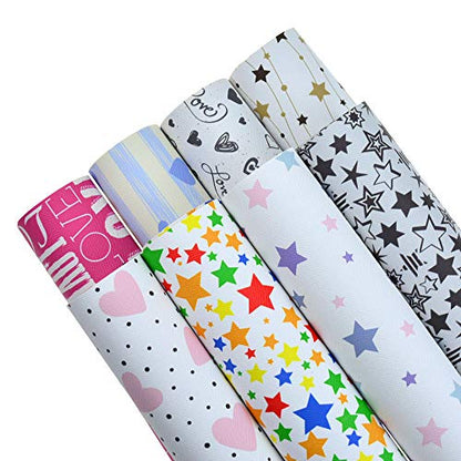 8 Pieces 8x12 Inch(21x30cm) Star Pattern Printed Faux Leather Fabric Sheets Cotton Back for Leather Bows and Earrings Making, Each Pattern One Sheet, in Total 8 Sheets - color: Star Pattern