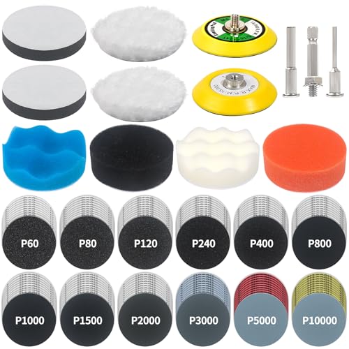133 PCS Sanding Disc Drill Polishing Kit Sanding Attachment, 3 Inch Wet Dry Headlight Restoration Kit, Hook and Loop Sandpaper Buffing Pads with Rotary Tools for Car Wood Metal Glass Resin Epoxy