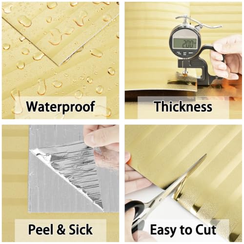 Champagne Gold Metallic Striped Wall Panels Peel and Stick for Wall 12×118" - color: Gold, size: 11.8" x 118"