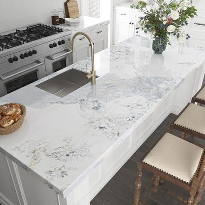 FunStick 24"x200" Blue White Marble Contact Paper Peel and Stick Countertop Contact Paper Waterproof Marble Wallpaper Self Adhesive Wall Paper for Kitchen Bathroom Cabinet Counter Top Table Vinyl Wrap - size: 200" x 24"