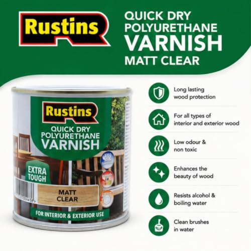 Rustins Quick Dry Polyurethane Varnish Matt Clear 250ml - color: Matt Clear, size: 250ml