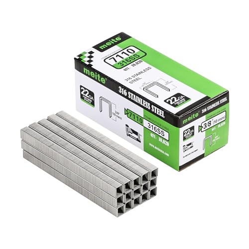meite 71/10 22 Gauge 71 Series 316 Stainless Steel Upholstery Staples, 3/8-Inch (9.1 mm) Crown 3/8-Inch Length for Fine Wire Stapler Gun and Marine Upholstery (5 Boxes)
