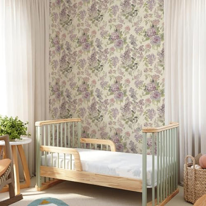 JiffDiff Purple Lilac Floral Peel and Stick Wallpaper,17.3" x 240" - size: 236" x 17.3"