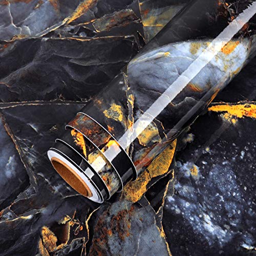 LaCheery 160 x 24 inch Sapphire Look Marble Contact Paper Decorative Self Adhesive Wall Paper Waterproof Wallpaper Stick and Peel Marble Countertop Contact Paper for Kitchen Island Cabinets Backsplash - size: 24" x 160"