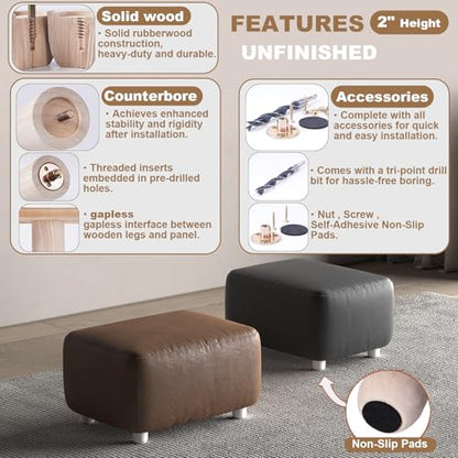2 Inch Short Unfinished Wooden Furniture Legs Set of 4, Solid Wood Cylindrical Small Table Legs, Chair Legs, Sofa Legs, Cabinet Legs, Couch Legs, DIY Replacement Feet (Natural Wood, Unpainted) - color: Unfinished, size: 2 Inch