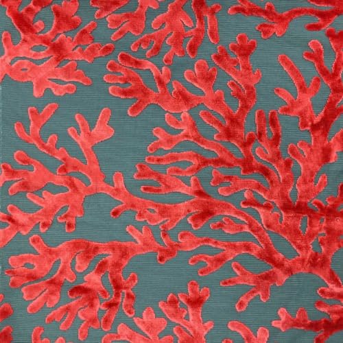 TOP FABRIC, St. Tropez - Scuba, Coral Pattern Burnout Velvet Upholstery Fabric by The Yard Atomic - color: Atomic