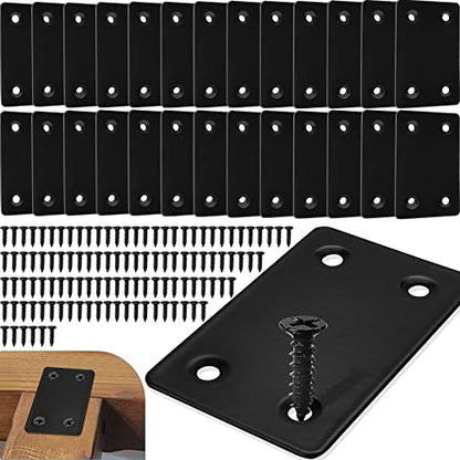 28PCS Flat Mending Plates for Wood + 112PCS Screws, Stainless Steel Corner Brace Black Flat Metal Plate for Shelves, Heavy Duty Straight Bracket for Raised Bed Frame - size: 28PCS, style: Flat Brackets