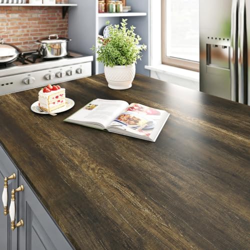 Livelynine Dark Wood Grain Contact Paper Peel and Stick Countertops Waterproof Kitchen Counter Top Vinyl Wrap Dark Brown Wood Wallpaper for Walls Desk Covers Cabinet Covering Self Adhesive 15.8x78.8 - color: Dark Brown Wood, size: 15.8" x 78.8"