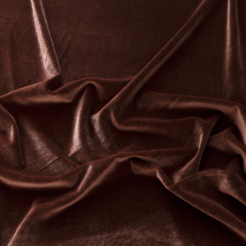 Stretch Velvet Fabric by The Yard for Apparel,Sewing,Crafting,Full Dress 93% Polyester 7% Spandex 63" Wide （2Brown,1Yard - color: Brown2, size: 1 Yard